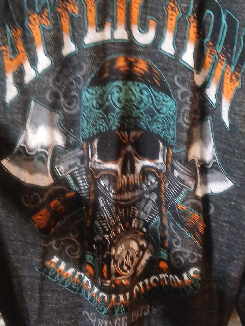 Affliction Beige Long-Sleeve Graphic Crewneck Shirt with Black Print Reversible - Picture 8 of 8